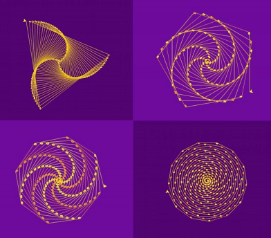 Purple and Yellow Graphic with Spin Designs